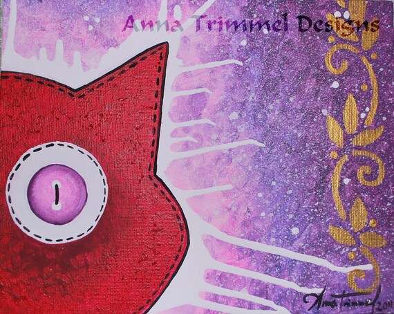 Acrylic painting  on canvas panel. 10x8 inches Cat in purple.
