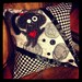 Decorative throw  pillow with handmade Felt Bunny appliqué 