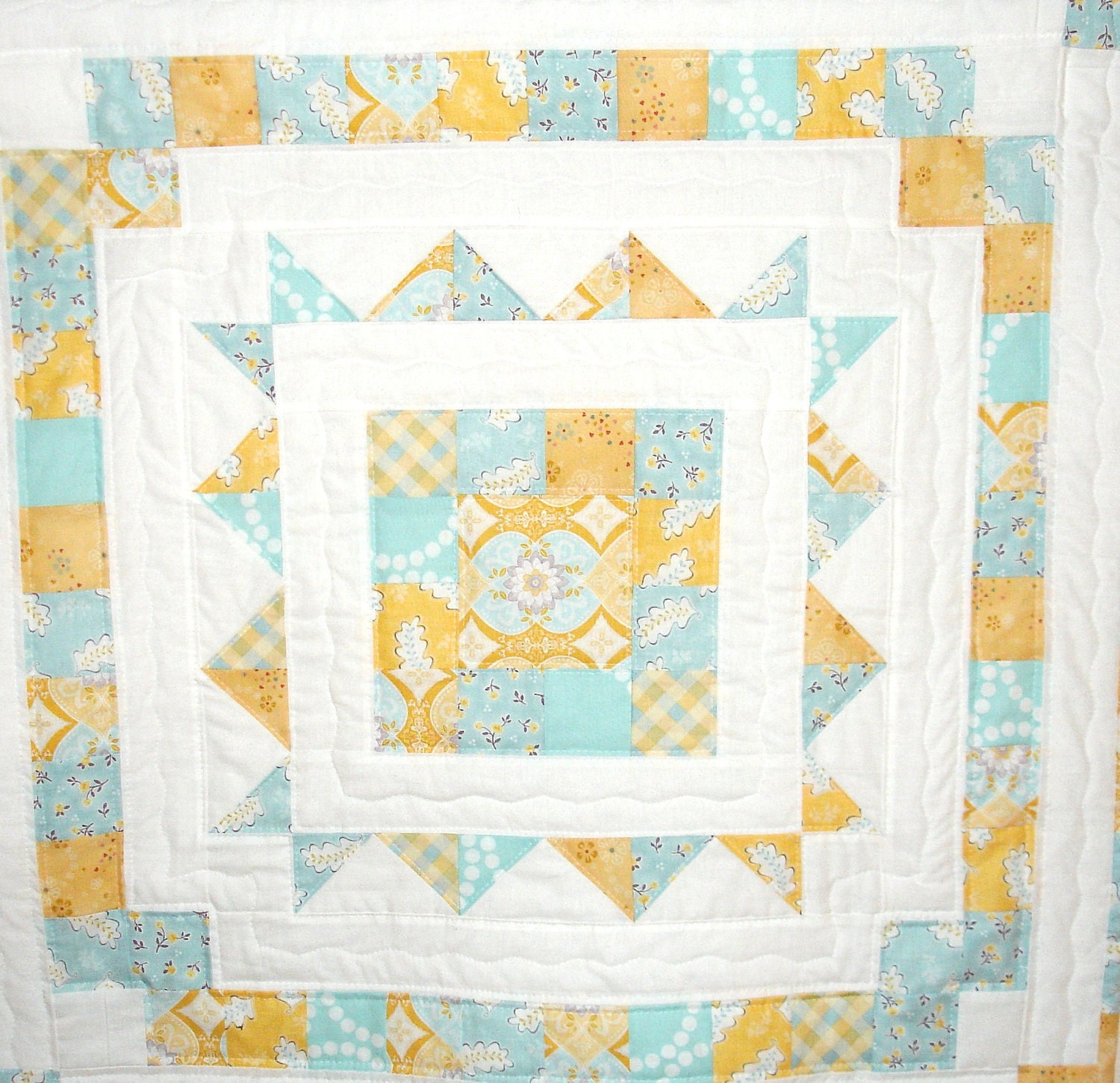 Blue and Yellow Table Runner Quilt or Wall hanging