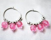 Pink Beaded Hoop Dangle Earrings