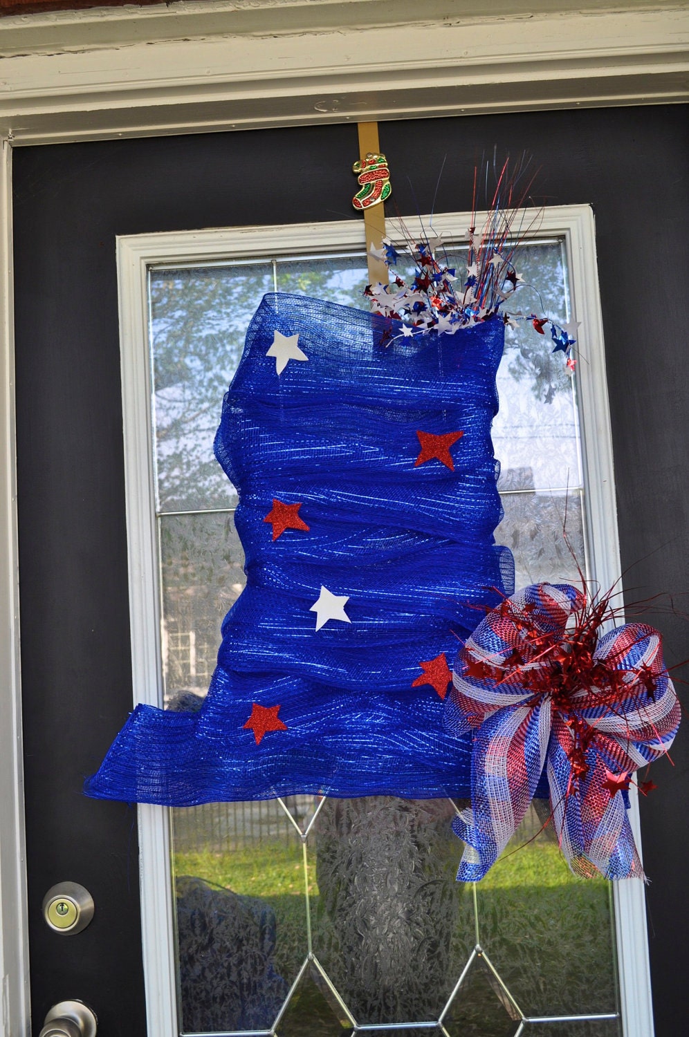 Fourth of July Hat Wreath, OOAK Wreath, 4th of July Wreath, Patriotic Wreath, Memorial Wreath, Star Wreath, Deco Mesh Wreath, Wreath