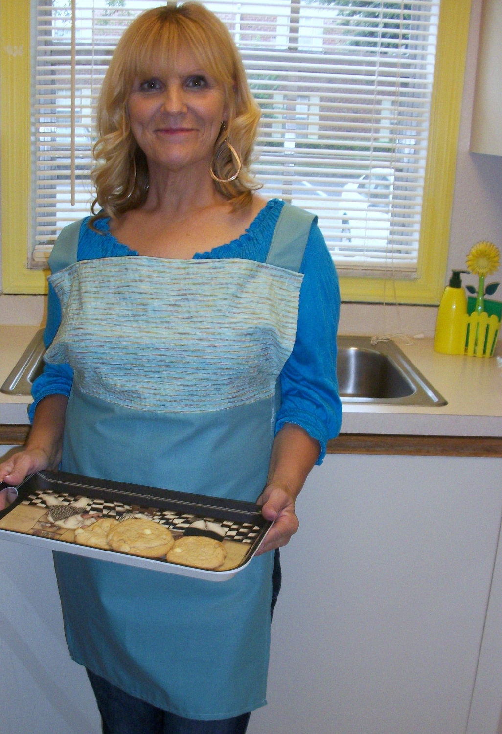 Blue Striped and teal blue Full Apron S/M