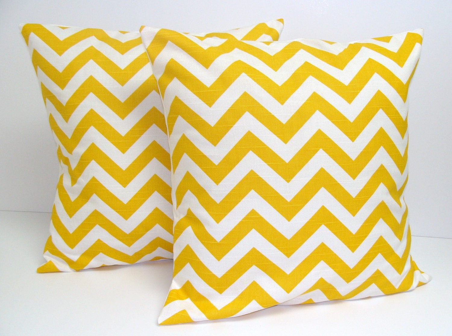 SALE.Yellow PILLOW SET.Chevron.Set of Two.16x16 inch.Decorator Pillow Covers.Printed Fabric Both Sides.Housewares.Home Decor