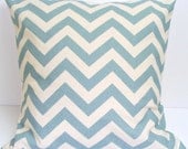 Blue Pillow SALE.18x18 inch.Decorator Throw Pillow Cover.Printed Fabric Front and Back.Blue ZigZag.Cushion Cover.Housewares.Home Decor