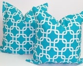 PILLOW SALE.Turquoise Pillow Set of Two18x18 inch Decorator Pillow Cover.Printed Fabric Front and Back