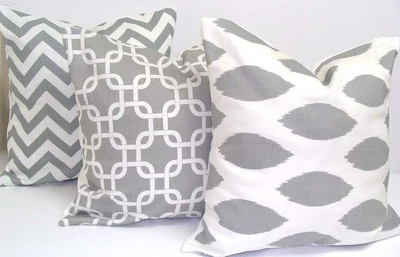 Gray Pillow Set.THREE PIECE SET.20x20inch.Pillow Cover Set for Throw Pillows.Printed Fabric Front and Back