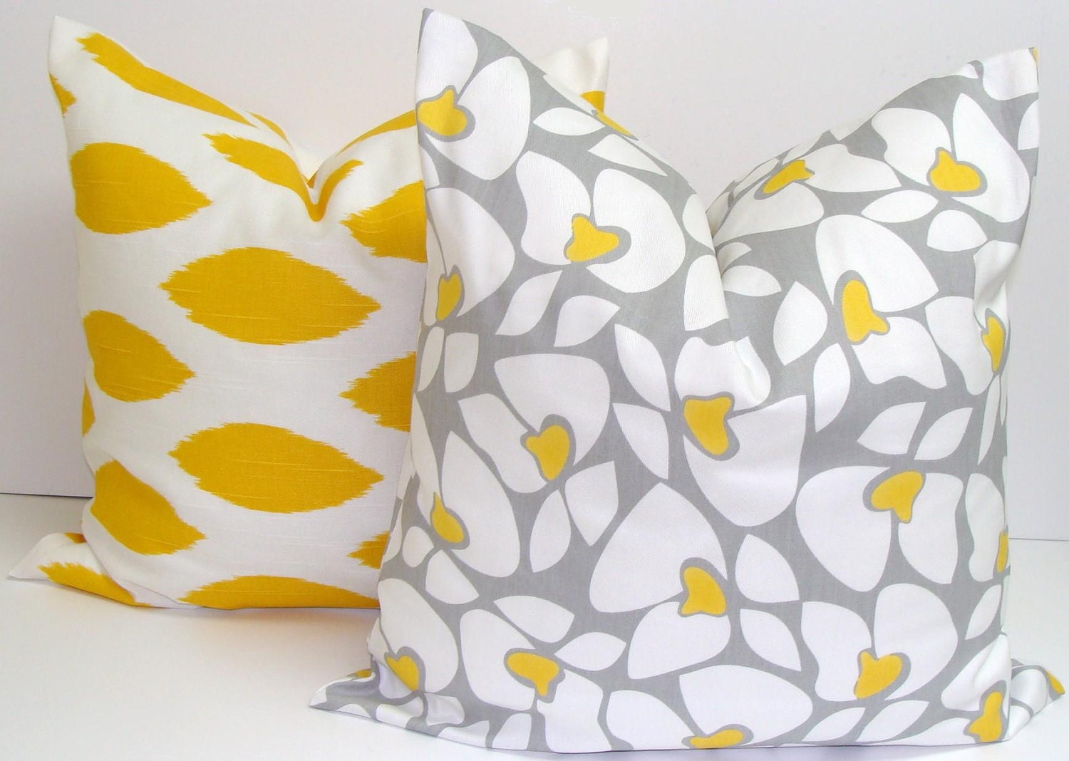SALE.Yellow PILLOW SET.Chevron.Set of Two.16x16 inch.Decorator Pillow Covers.Printed Fabric Both Sides.Housewares.Home Decor