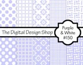 Purple Digital Scrapbook Paper For Personal & Commercial Use - 150 Purple And White (Buy 2 get 1 free)