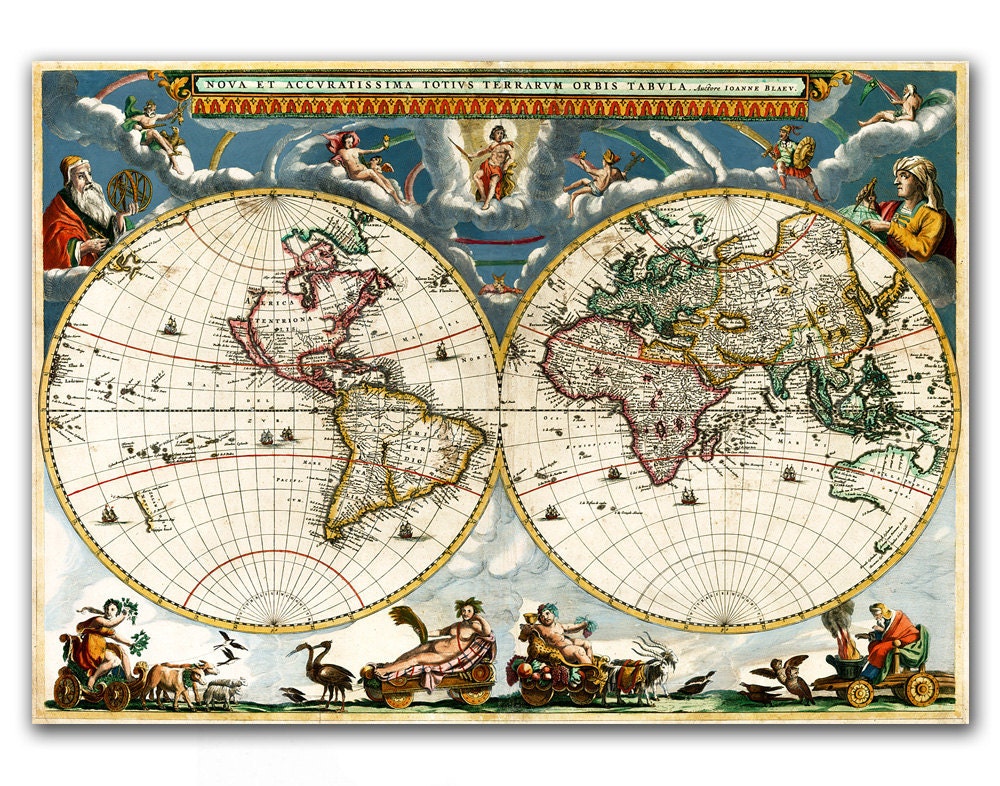 Nova et Accuratissima Terrarum, Reproduction of Vintage World Map from 1662 - 12x16'' (30x40cm)