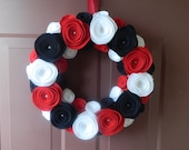 Flag Wreath - Red, White and Bule Wreath - Felt Flower Wreath with Pearls in the Centers of the Large Flowers - 14 Inch
