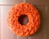 Orange Wreath - Summer Wreath in Orange - Felt Flower Wreath 12 inch