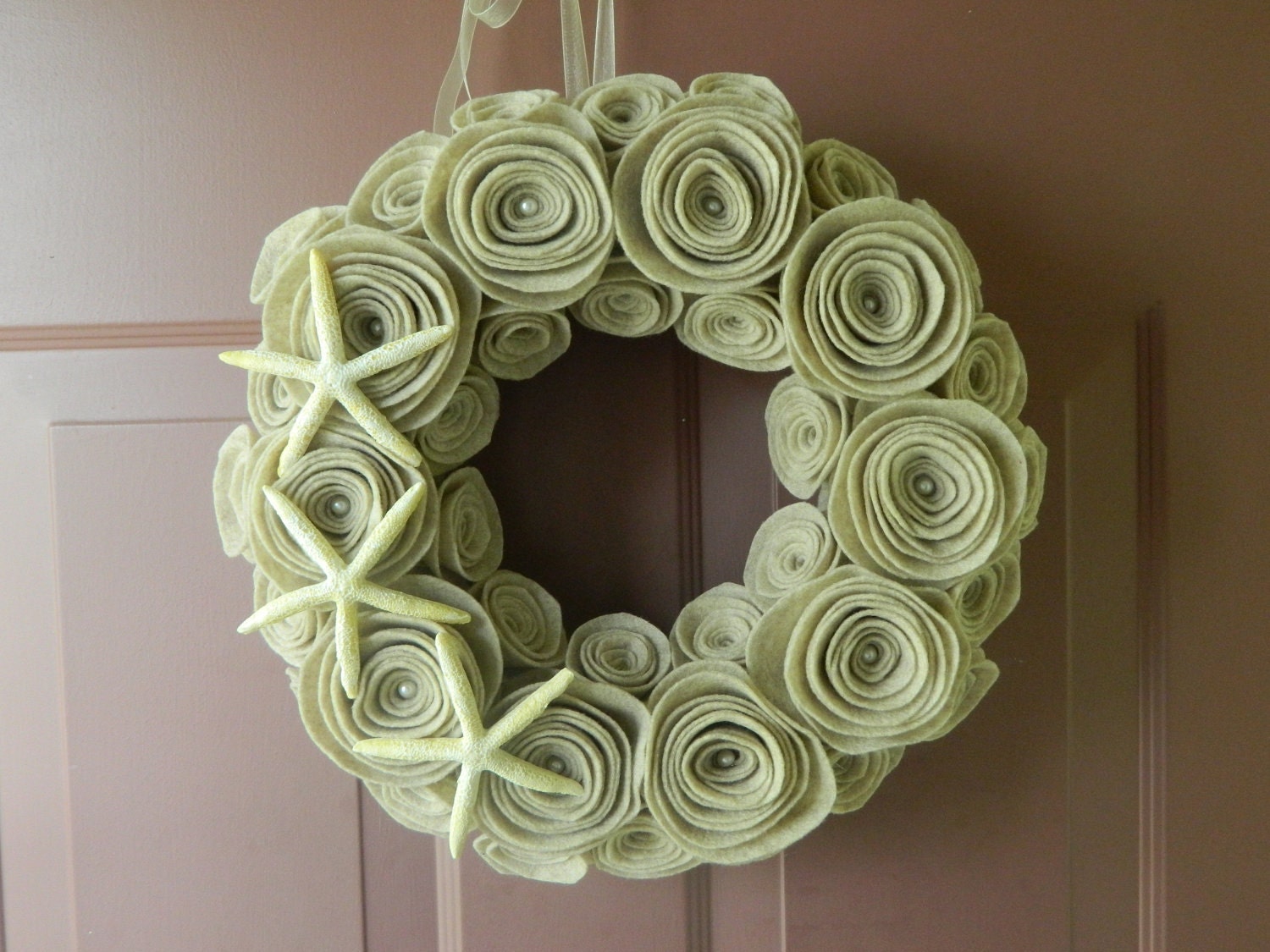 Beach Wreath - 12 inch Summer Wreath - Nautical Wreath in Sandstone with Starfish and Pearls
