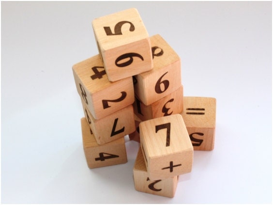 Set of wooden blocks with numbers