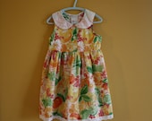 Vintage toddler dress  / floral & fruit print / eyelet trim / size 3T