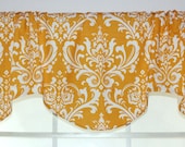 Yellow Damask Gathered Shaped Valance