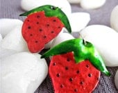 Yummy Strawberries. Hammered and Painted Nickel Silver Earrings