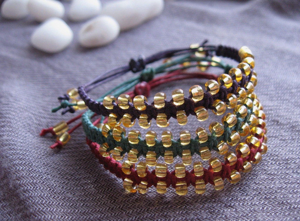 Macramé Beaded Friendship Bracelets, Set Of 3