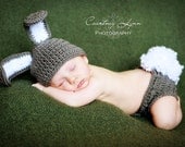 MUST SEE  More Colors Available Too Cute Newborn Baby Boy or Girl Crochet Gray Bunny Hat/Diaper Cover Set FREE  Shipping
