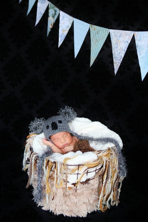 RESREVED for Bobbie 3- 6 months Baby Crochet Koala Hat With Ear Flaps FREE SHIPPING