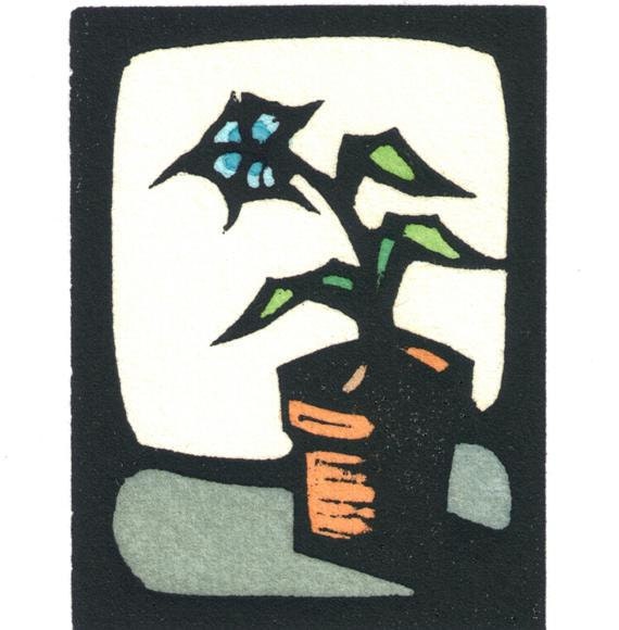 Original Linocut of Potted Plant By Ken Swanson