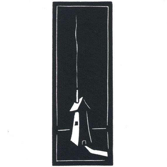 Original Linocut of Small House with Chimney and Smoke By Ken Swanson