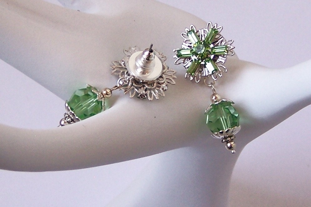 Swarovski, Crystal, Earrings, Peridot, Light Green, Retro Vintage Inspired