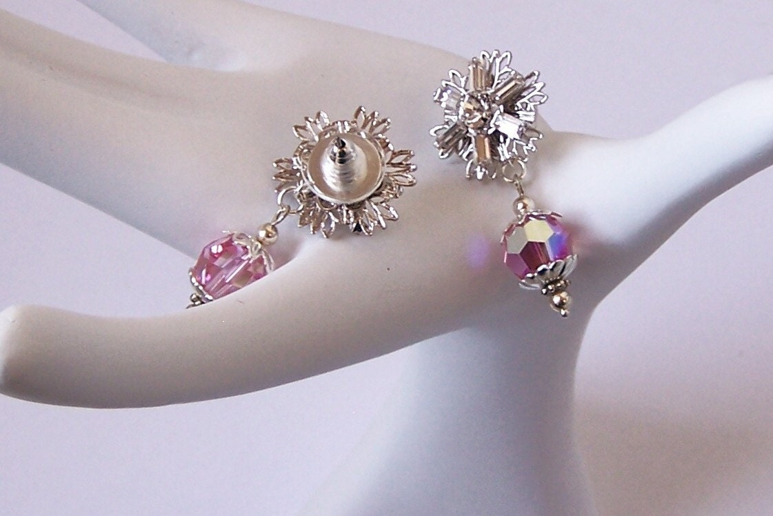 Swarovski, Crystal, Earrings,  Light Rose, AB, Pink, Retro, Vintage Inspired