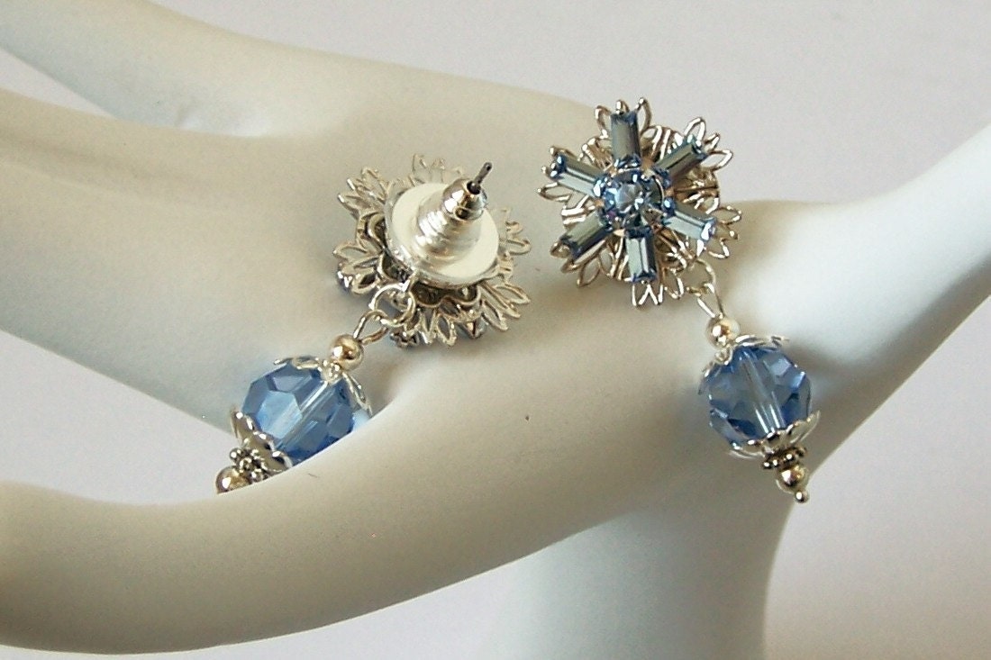 Swarovski, Crystal, Earrings, Light, Sapphire, Blue, Retro, Vintage Inspired