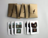 A Pack Of 6 Blank Cards And Envelopes: Hammer Bear And Rabbit In Brown And Green Blue Leather