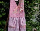 Sale, Apron, Full, Women, Pink, Gingham, Paisley, Pockets,