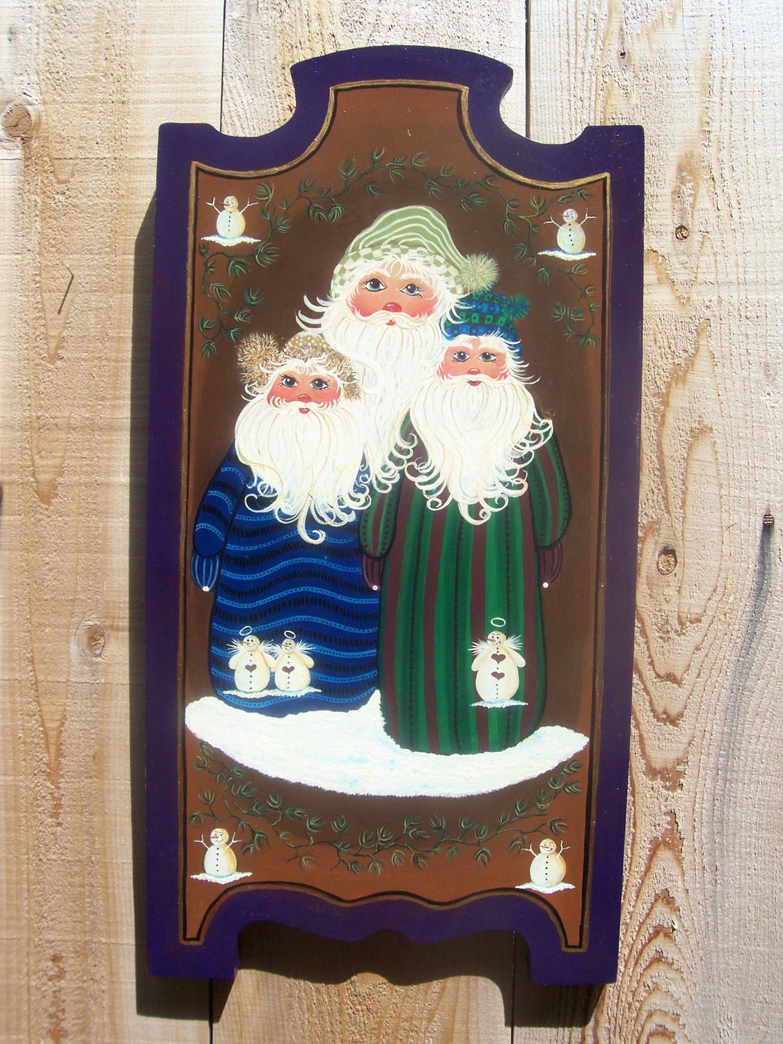 Christmas, Holiday,  Wall Hanging, Santa, Snowman, Tole, Hand Painted, Plaque,
