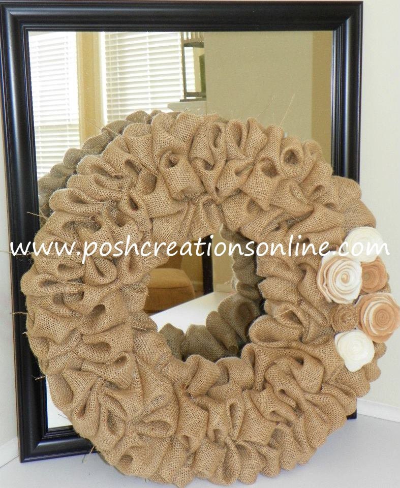 Shabby Chic Burlap Bubble Wreath, Burlap Wreath,25x25, Burlap Ribbon Wreath, Tan Burlap Wreath, Year Round Wreath,