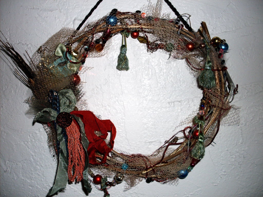 Old World Valentine Wreath French Chic Charm OOAK Vintage Antique Red and Blue