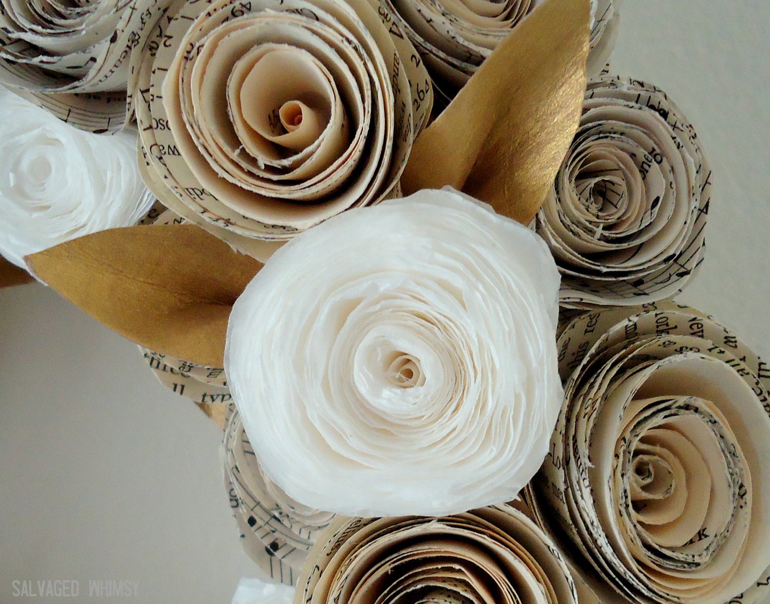 10" Book Page and Coffee Filter Rolled Paper Flower Wreath