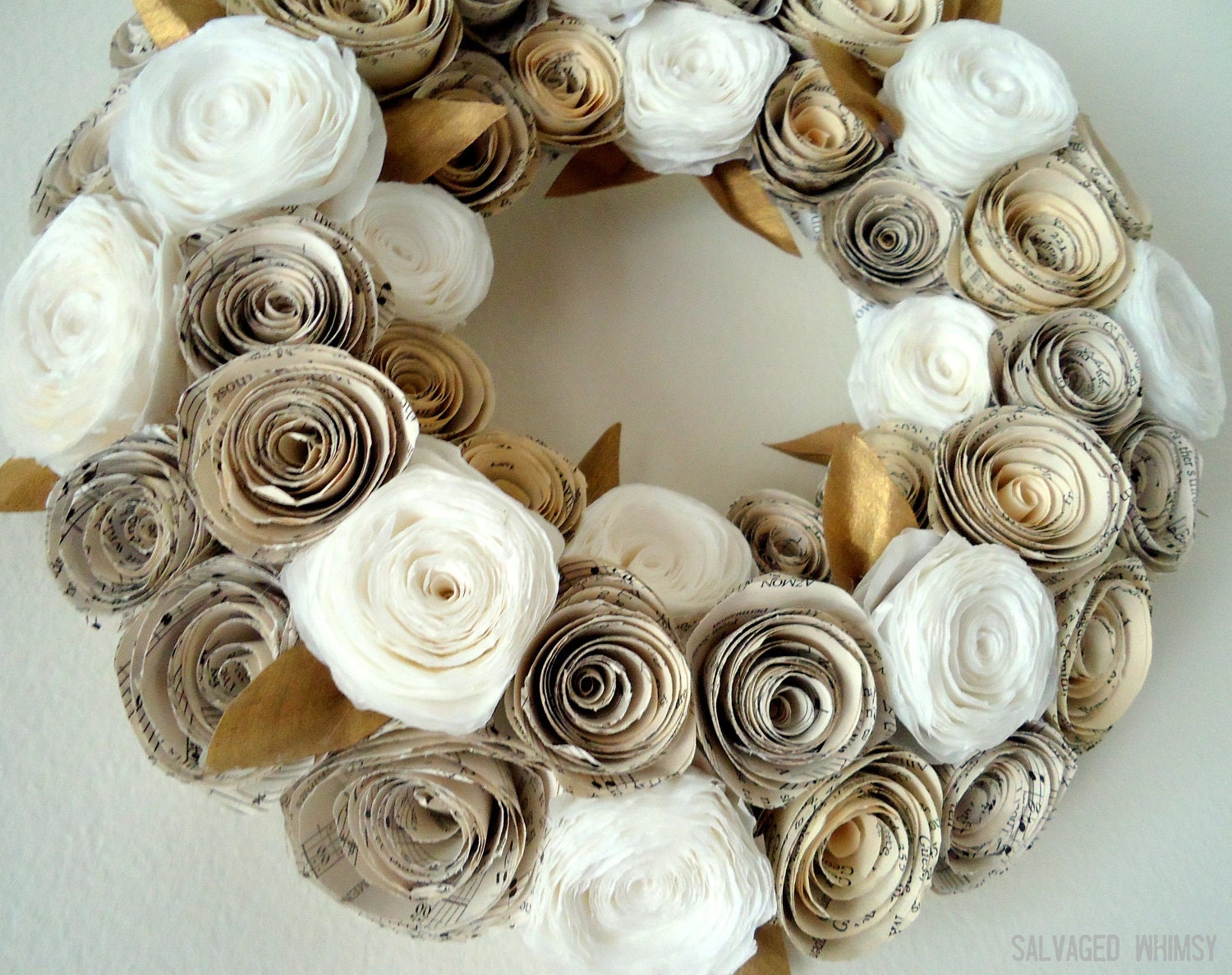 10" Book Page and Coffee Filter Rolled Paper Flower Wreath