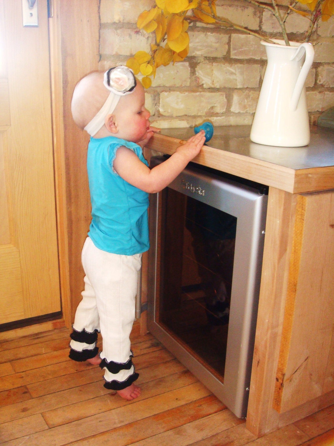 Ruffle Leggings, White with Black Ruffle Pants or Leggings