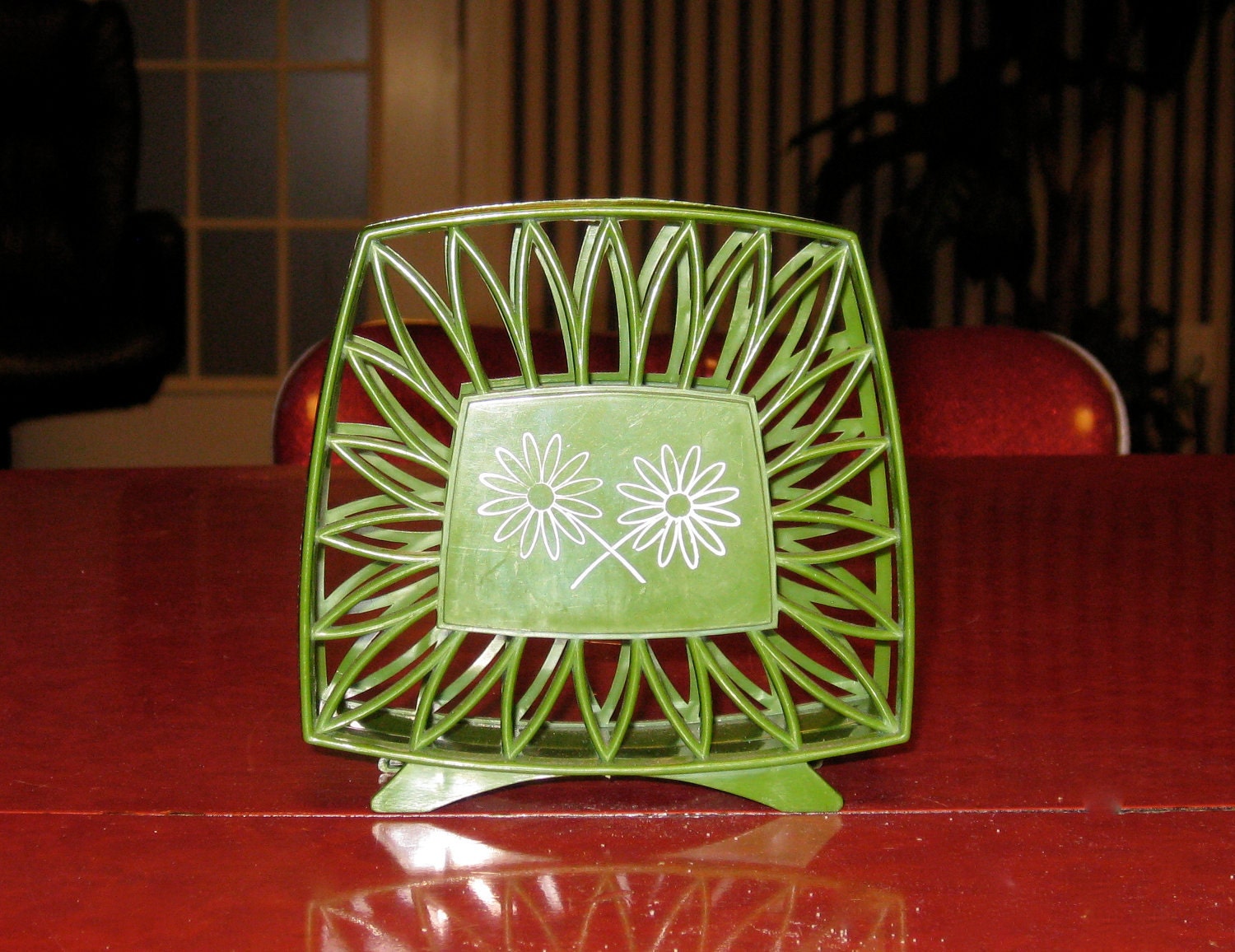 Flower Power 1970's Green Napkin Holder RESERVED FOR VANESSA