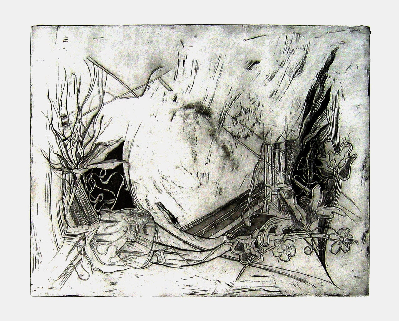 Composition in drypoint and aquatint - Original -  Free Shipping