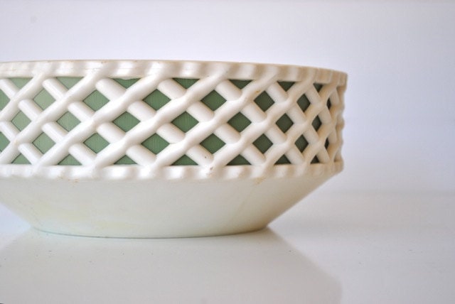 Vintage Serving Dish - White and Green Bowl