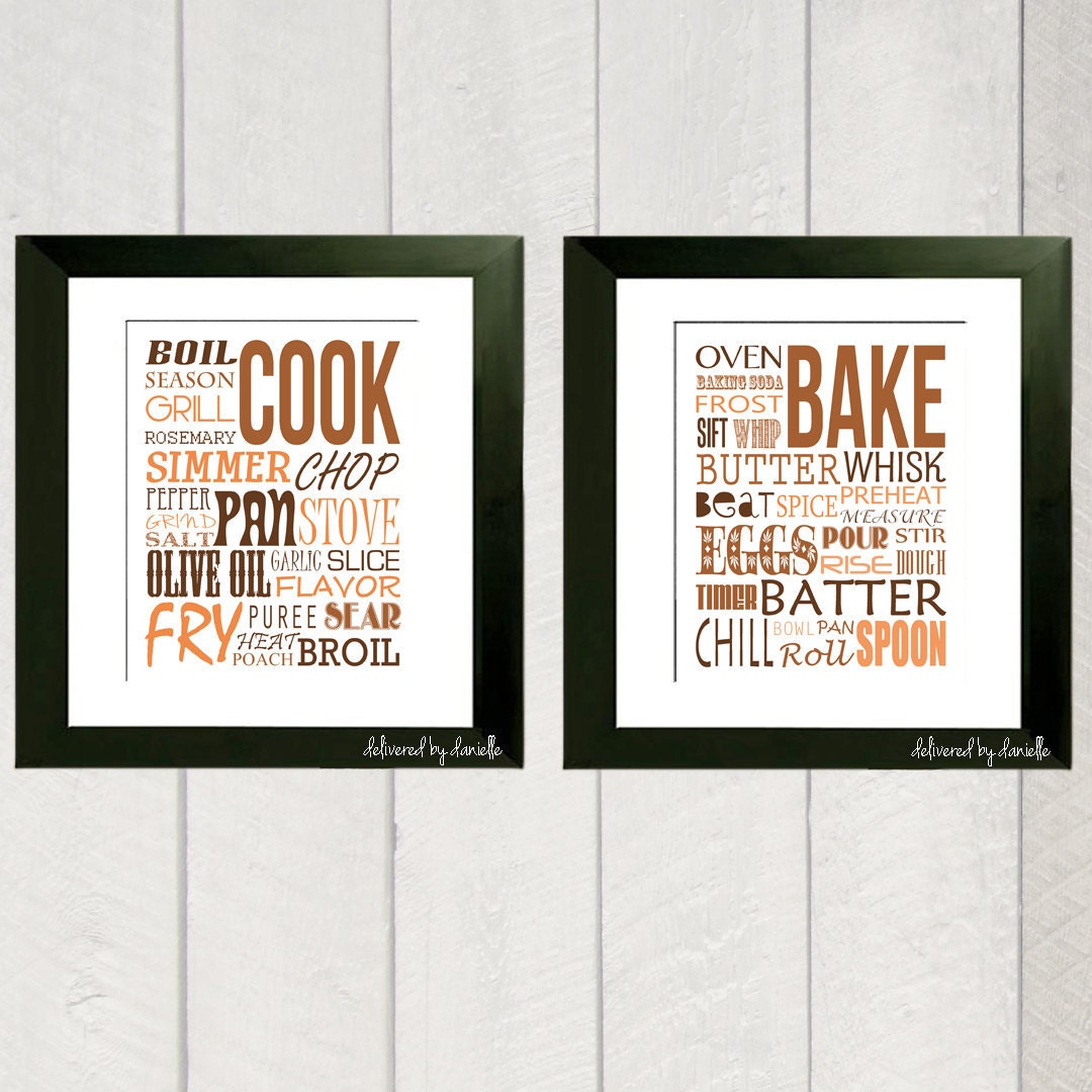 Kitchen Print Set - Cook and Bake Typography - 8x10