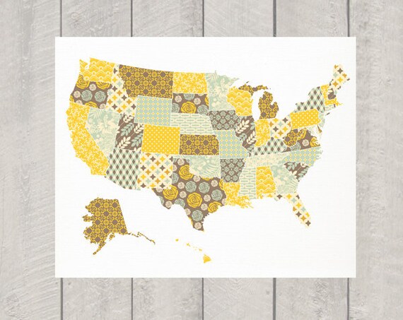 United States Map Art - Large - Nursery art - 16x20