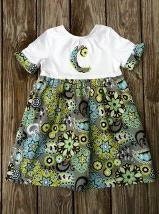 Girls twirly T shirt dress with intial. Aqua, lime green, grey, brown, white mod floral. Custom children's clothing By EverythingSorella