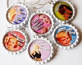 Funny Wine Charms, Sassy Women, Wine Glass Charms, Wine Charms, Glass Wine Charms, Humor, retro prints, bottlecap charms, ladies night