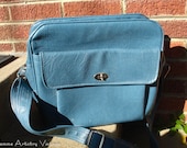 1980s Vintage Bag Retro Weekender Luggage. Turquoise Blue