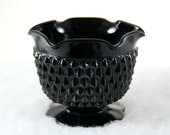 1970s Black Diamond Point Indiana Glass - Cameo Black Candle Holder