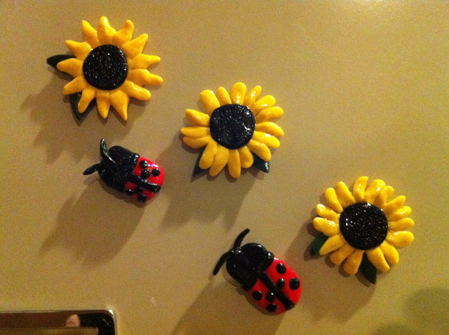 Sunflower and Ladybug Polymer Clay Magnet Set