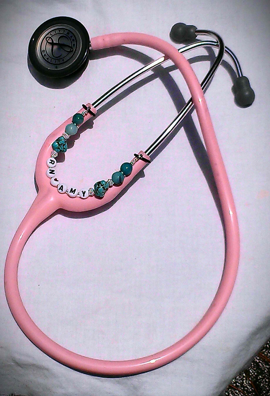Turquoise Jade PERSONALIZED STETHOSCOPE CHARM for Nurses, Docs, Healthcare Professionals