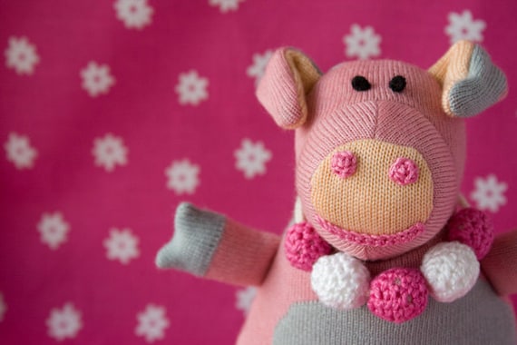 Charlotte the Piggy, knitted doll - cheerful gift for boys and girls from 3 till 99 years old