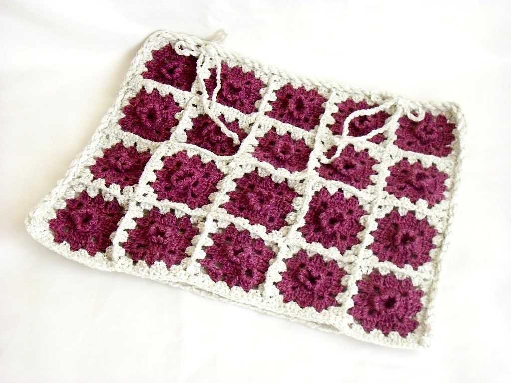 SALE- Beautiful Decorative Crochet Square Pillow. Purple and Silvery white. An essential home accessories..