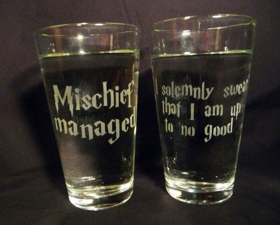 I solemny swear that I am up to no good/ Mischief managed- 16 oz Glasses-Set of 2